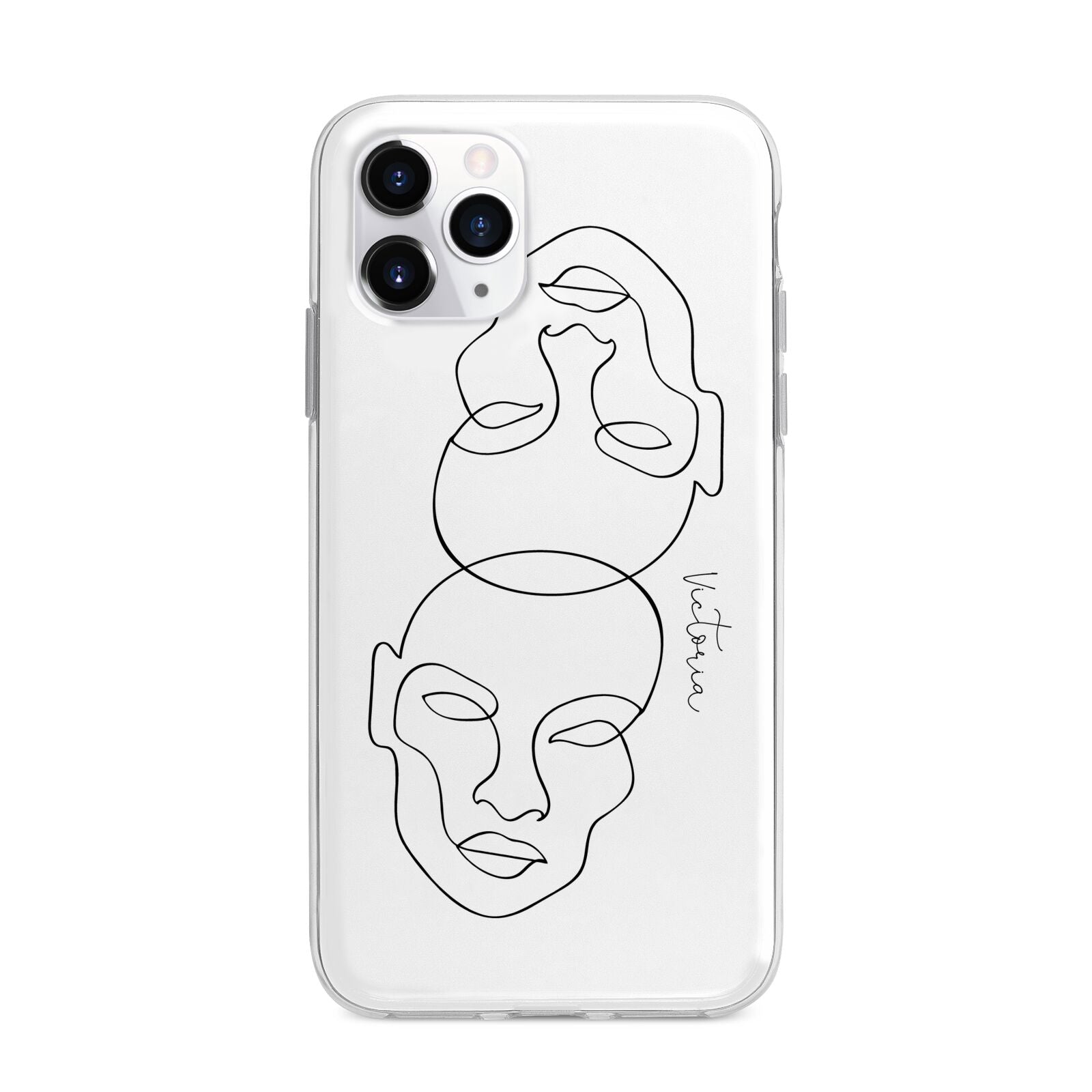 Personalised White Line Art Apple iPhone 11 Pro Max in Silver with Bumper Case