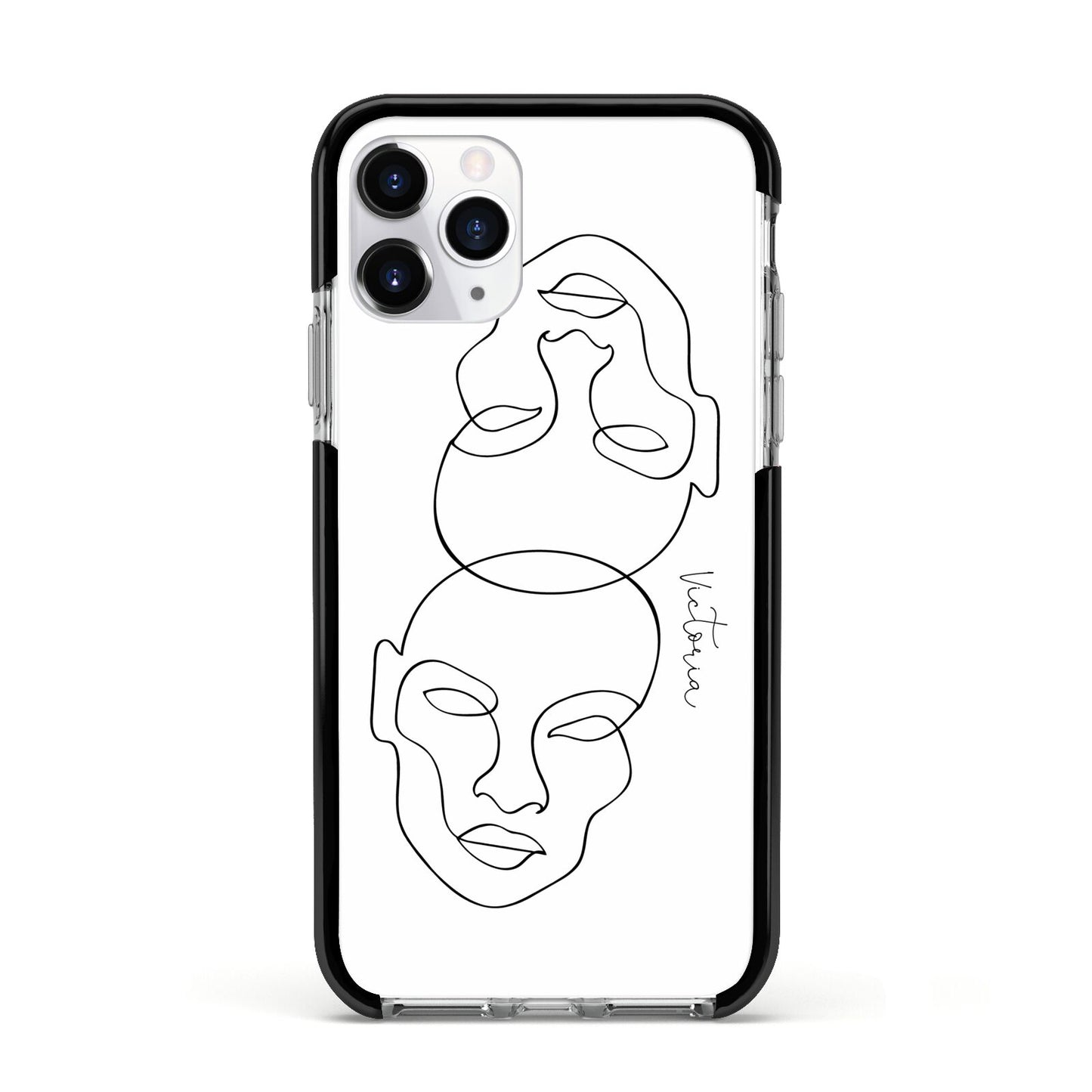 Personalised White Line Art Apple iPhone 11 Pro in Silver with Black Impact Case