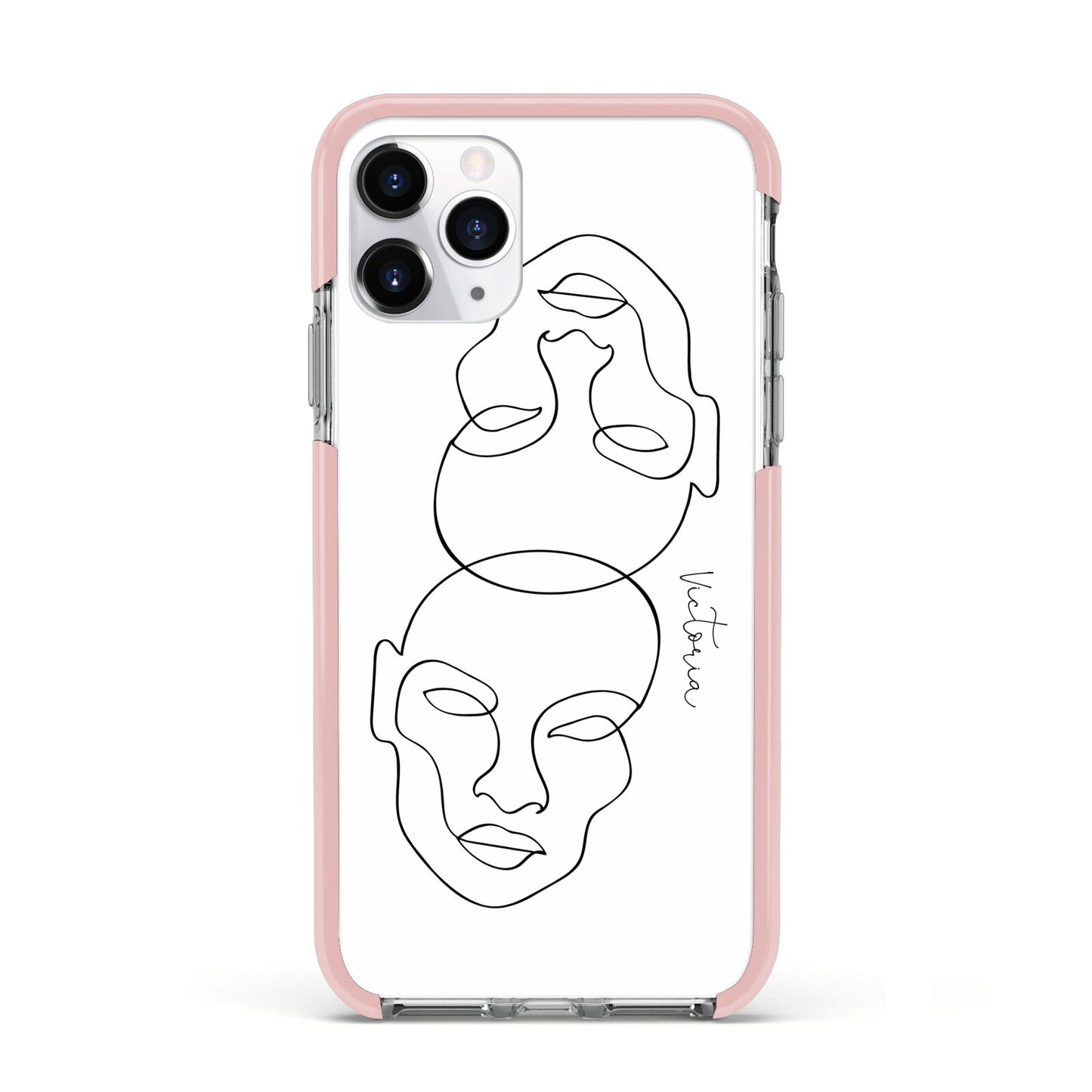 Personalised White Line Art Apple iPhone 11 Pro in Silver with Pink Impact Case