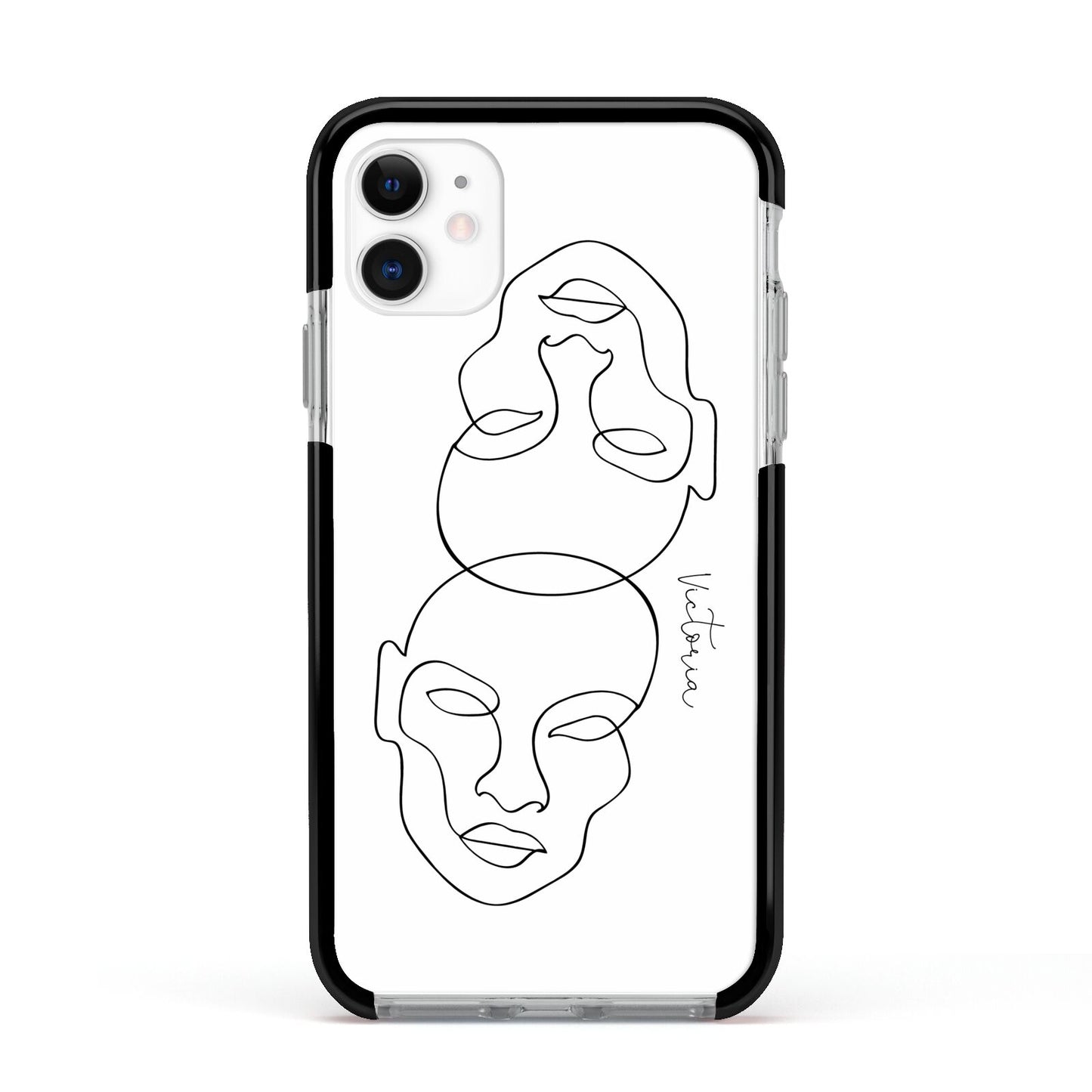Personalised White Line Art Apple iPhone 11 in White with Black Impact Case