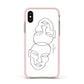 Personalised White Line Art Apple iPhone Xs Impact Case Pink Edge on Gold Phone