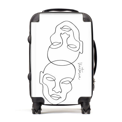 Personalised White Line Art Suitcase