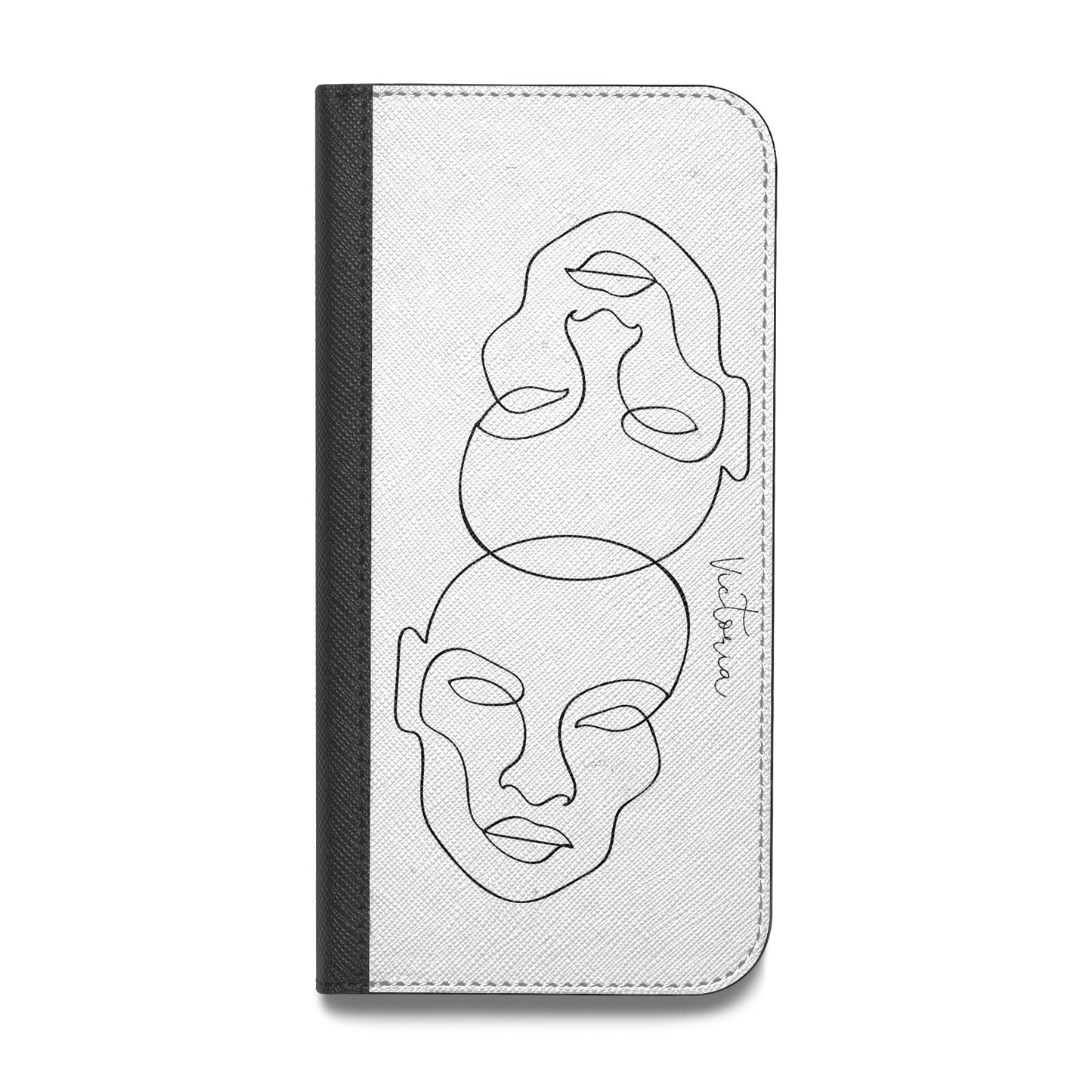 Personalised White Line Art Vegan Leather Flip Samsung Case