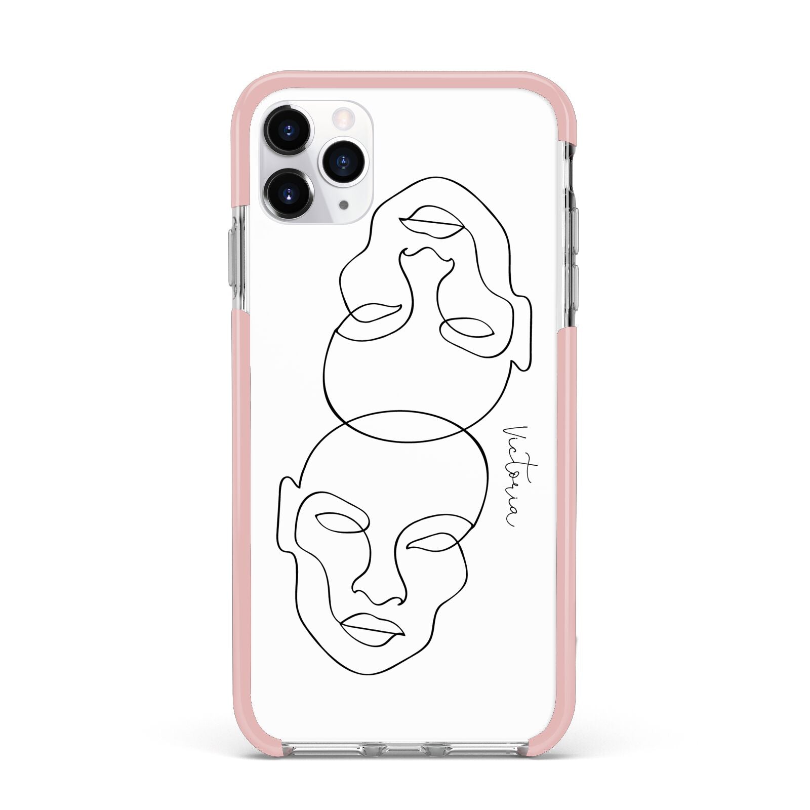 Personalised White Line Art iPhone 11 Pro Max Impact Pink Edge Case