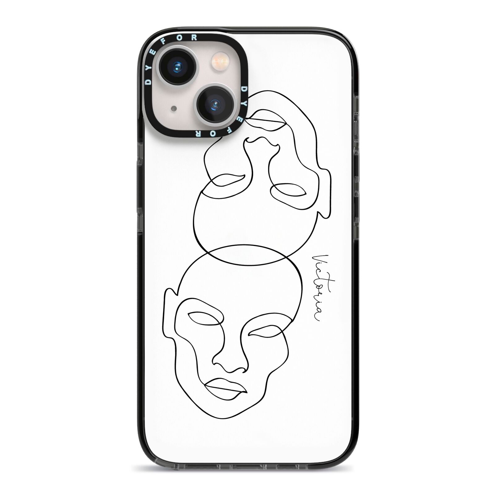 Personalised White Line Art iPhone 13 Black Impact Case on Silver phone