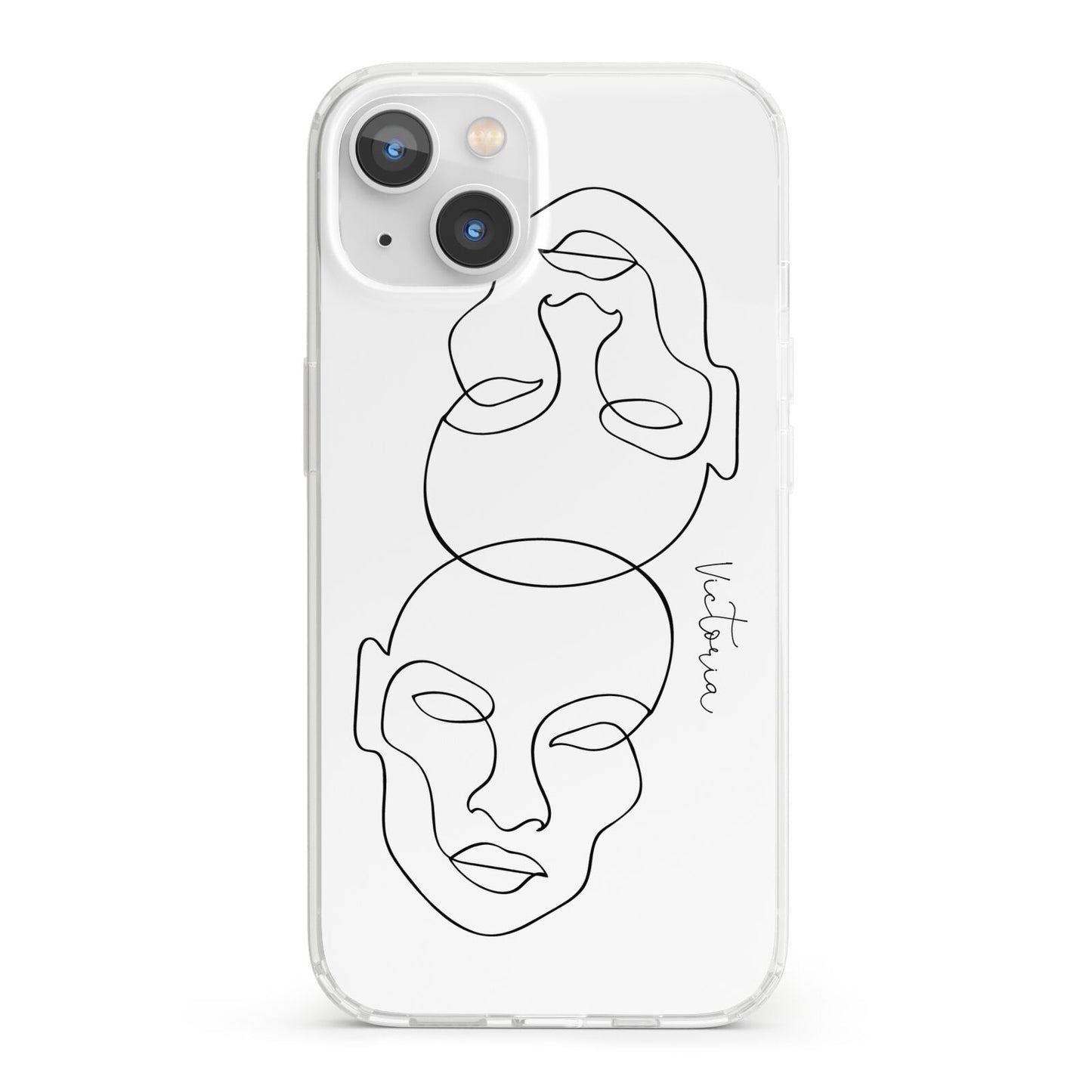 Personalised White Line Art iPhone 13 Clear Bumper Case