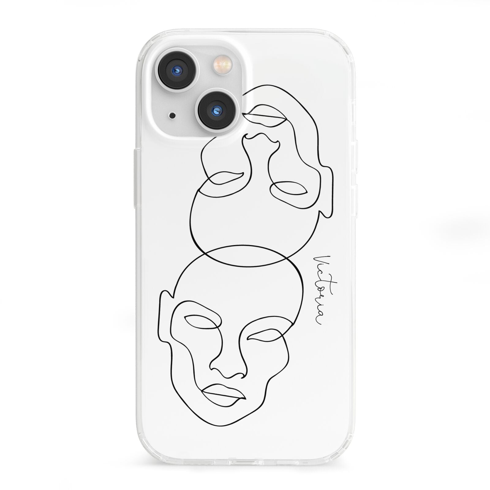 Personalised White Line Art iPhone 13 Mini Clear Bumper Case