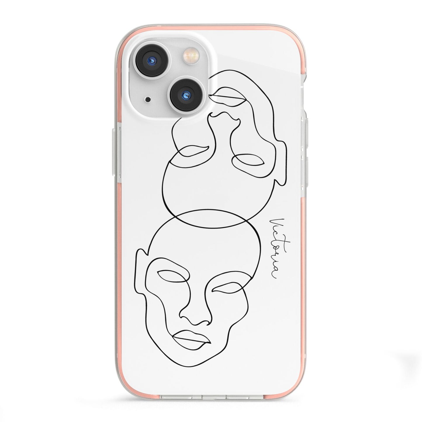 Personalised White Line Art iPhone 13 Mini TPU Impact Case with Pink Edges