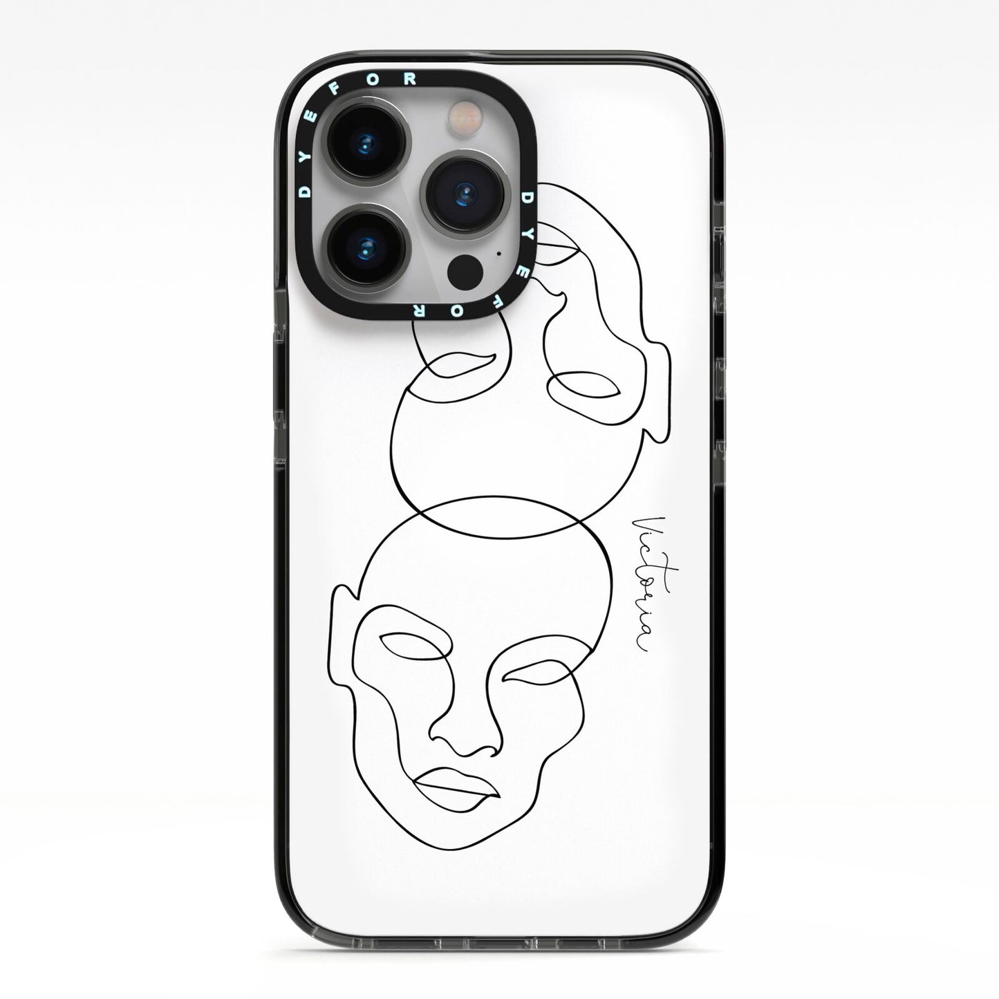 Personalised White Line Art iPhone 13 Pro Black Impact Case on Silver phone
