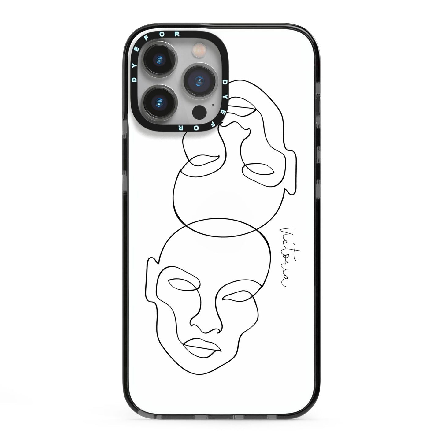 Personalised White Line Art iPhone 13 Pro Max Black Impact Case on Silver phone