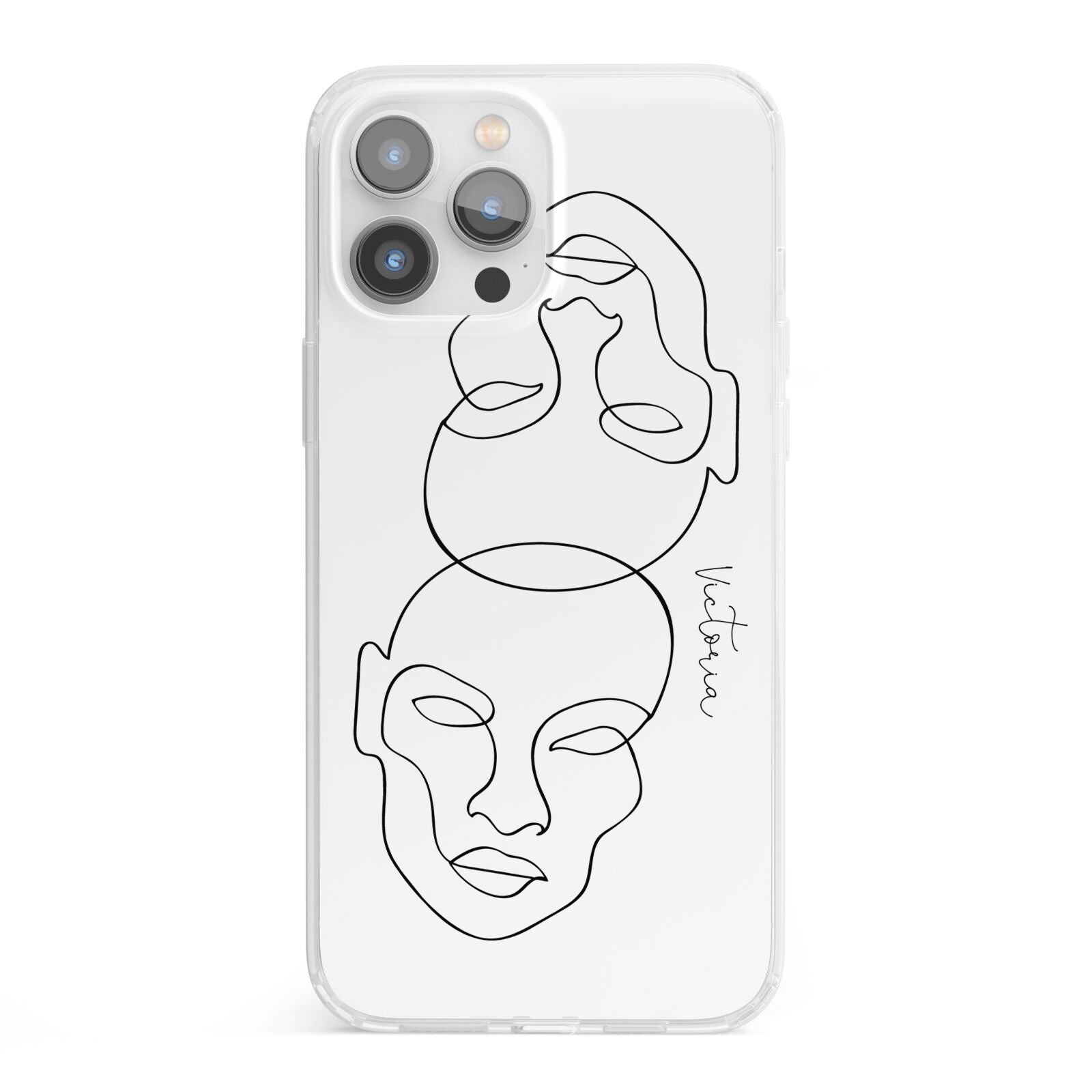 Personalised White Line Art iPhone 13 Pro Max Clear Bumper Case