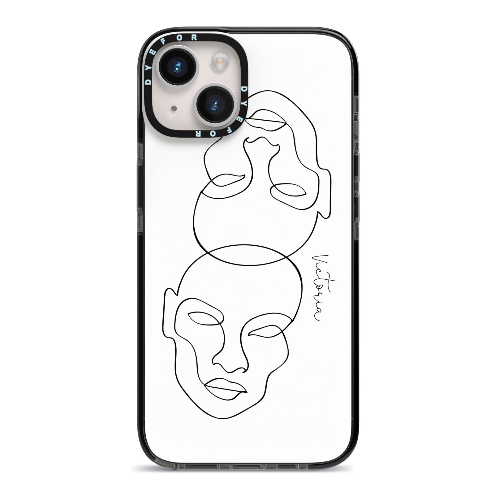 Personalised White Line Art iPhone 14 Black Impact Case on Silver phone