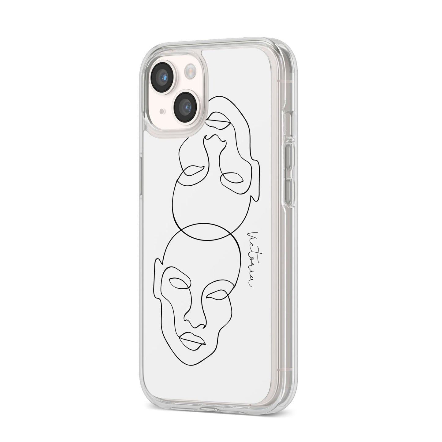 Personalised White Line Art iPhone 14 Clear Tough Case Starlight Angled Image