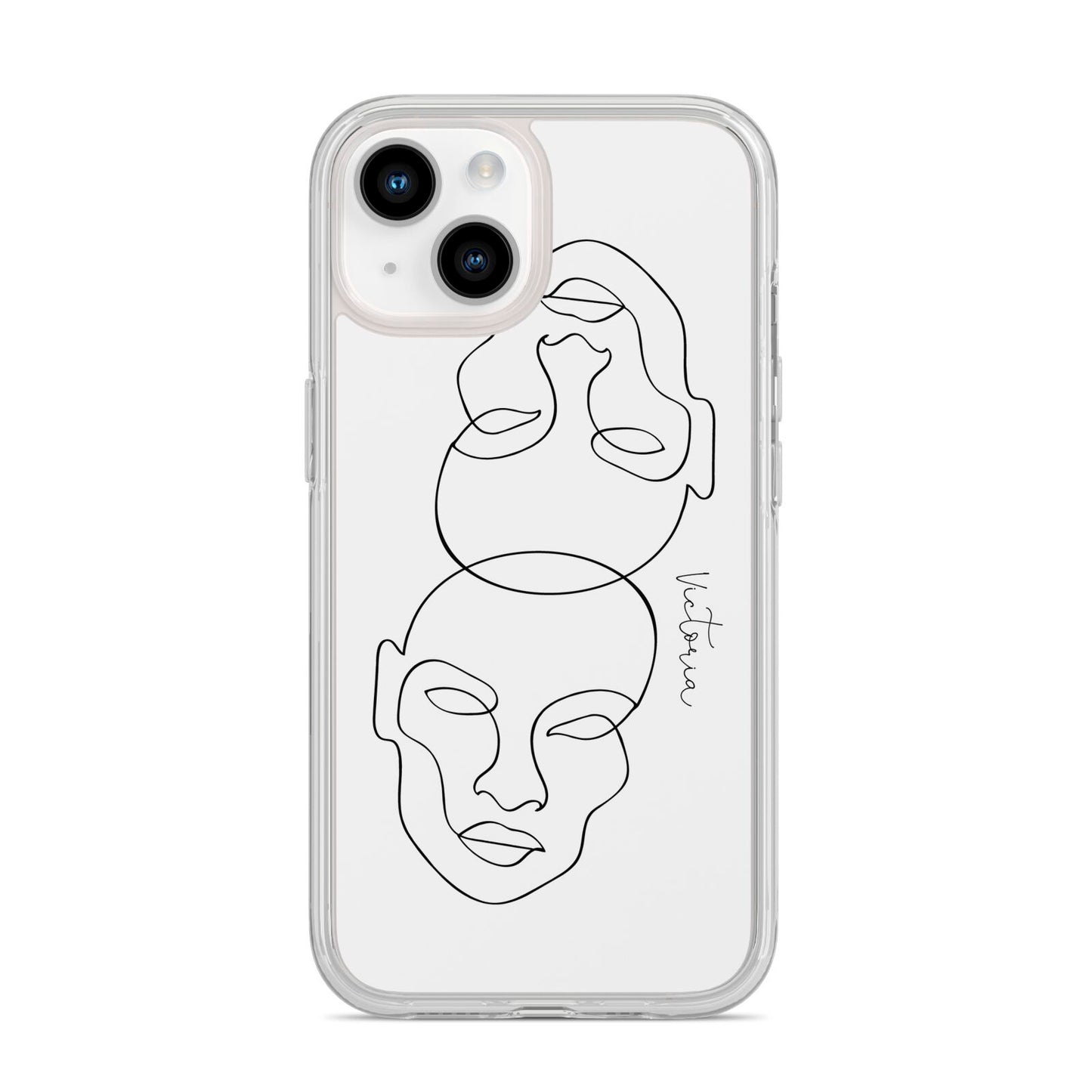 Personalised White Line Art iPhone 14 Clear Tough Case Starlight