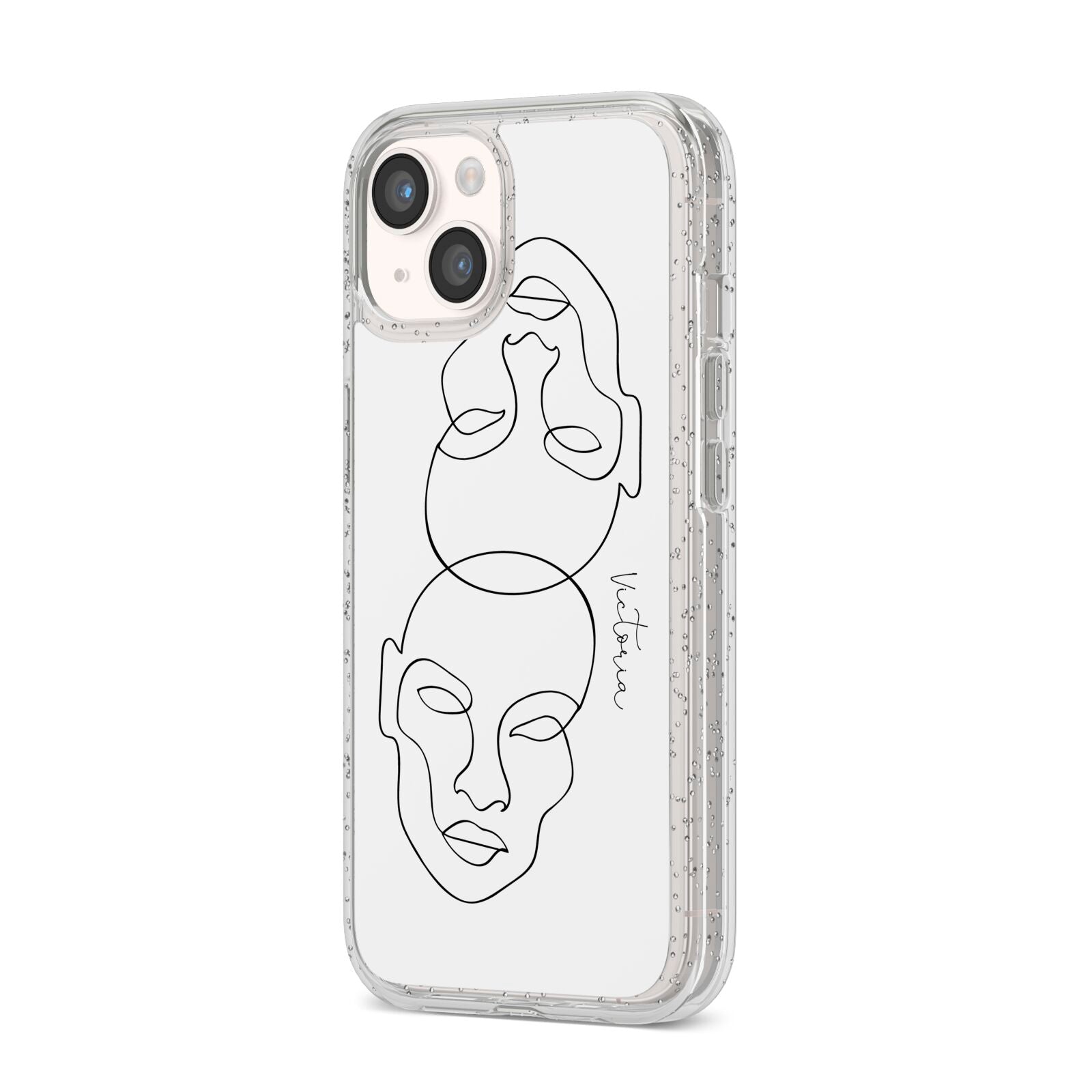 Personalised White Line Art iPhone 14 Glitter Tough Case Starlight Angled Image