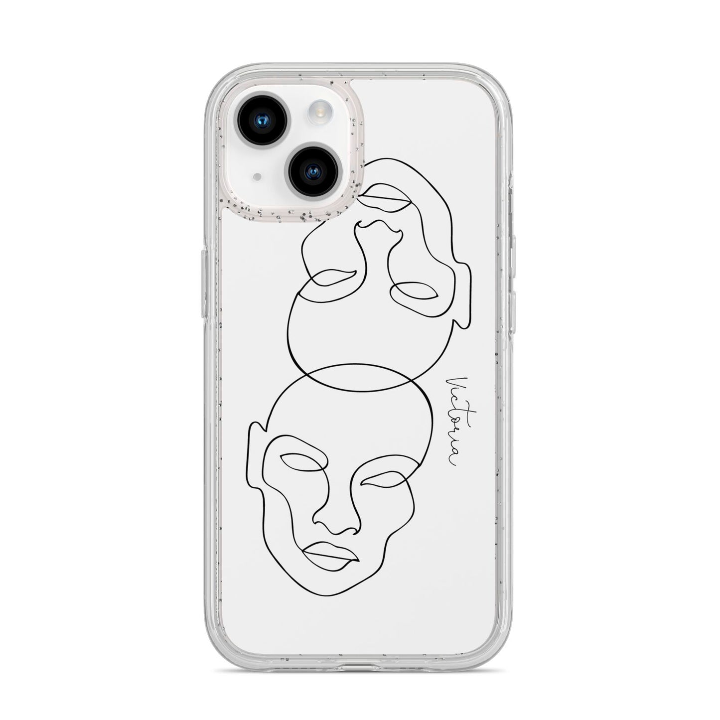 Personalised White Line Art iPhone 14 Glitter Tough Case Starlight