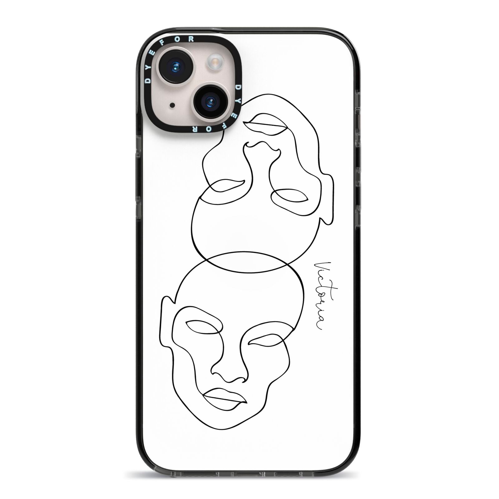 Personalised White Line Art iPhone 14 Plus Black Impact Case on Silver phone