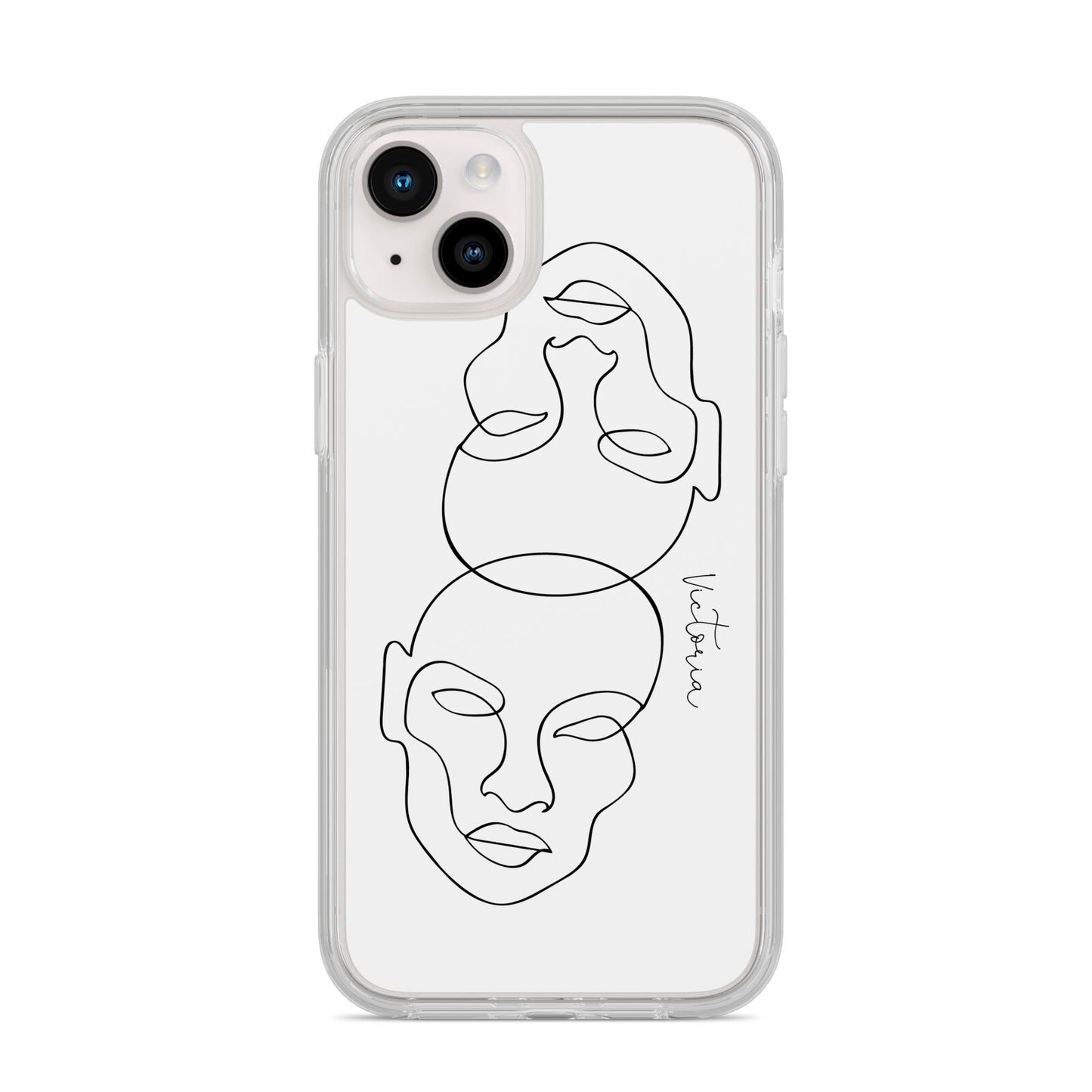 Personalised White Line Art iPhone 14 Plus Clear Tough Case Starlight