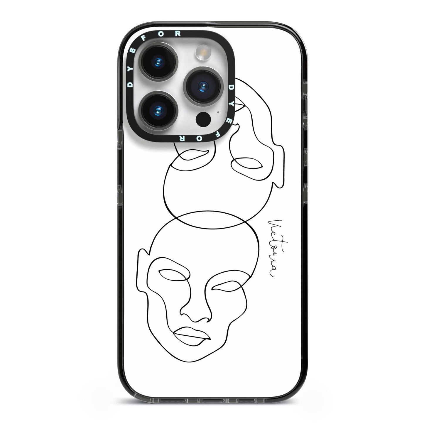 Personalised White Line Art iPhone 14 Pro Black Impact Case on Silver phone