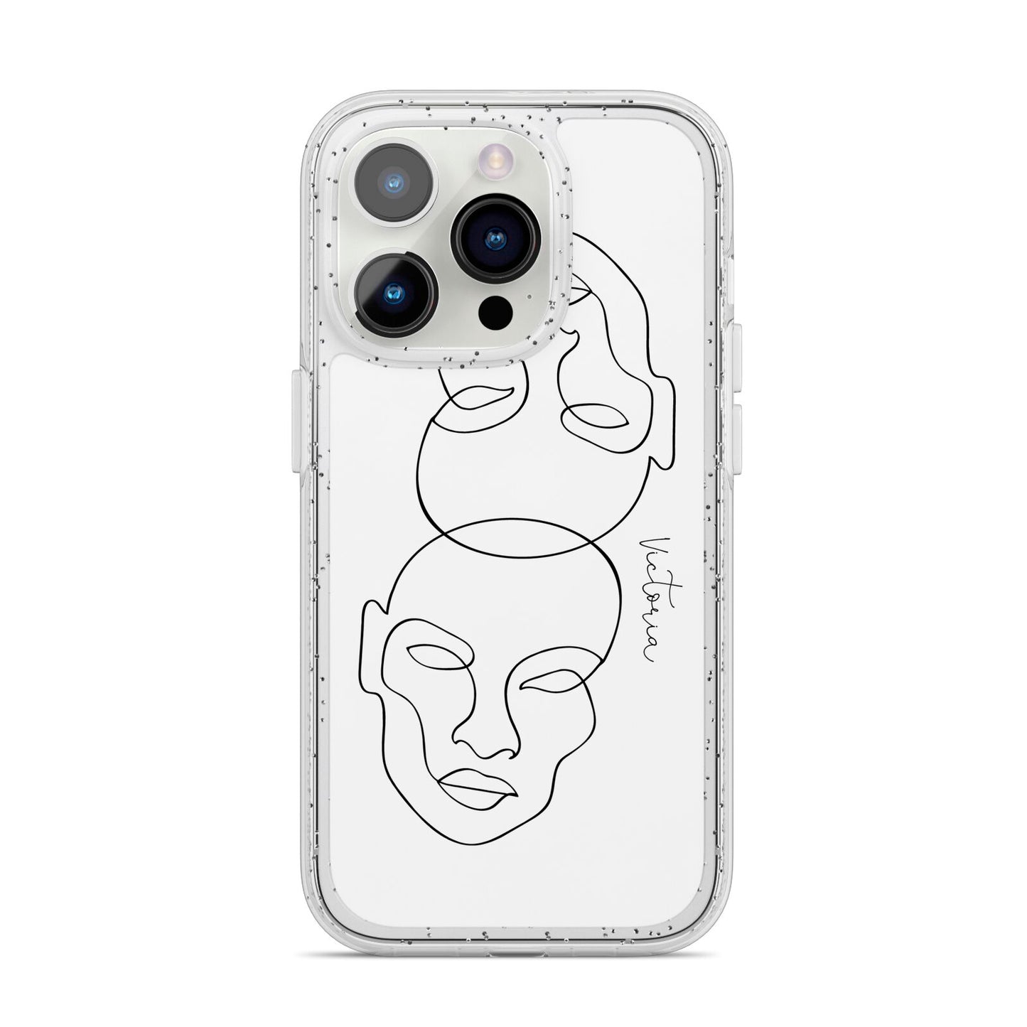 Personalised White Line Art iPhone 14 Pro Glitter Tough Case Silver