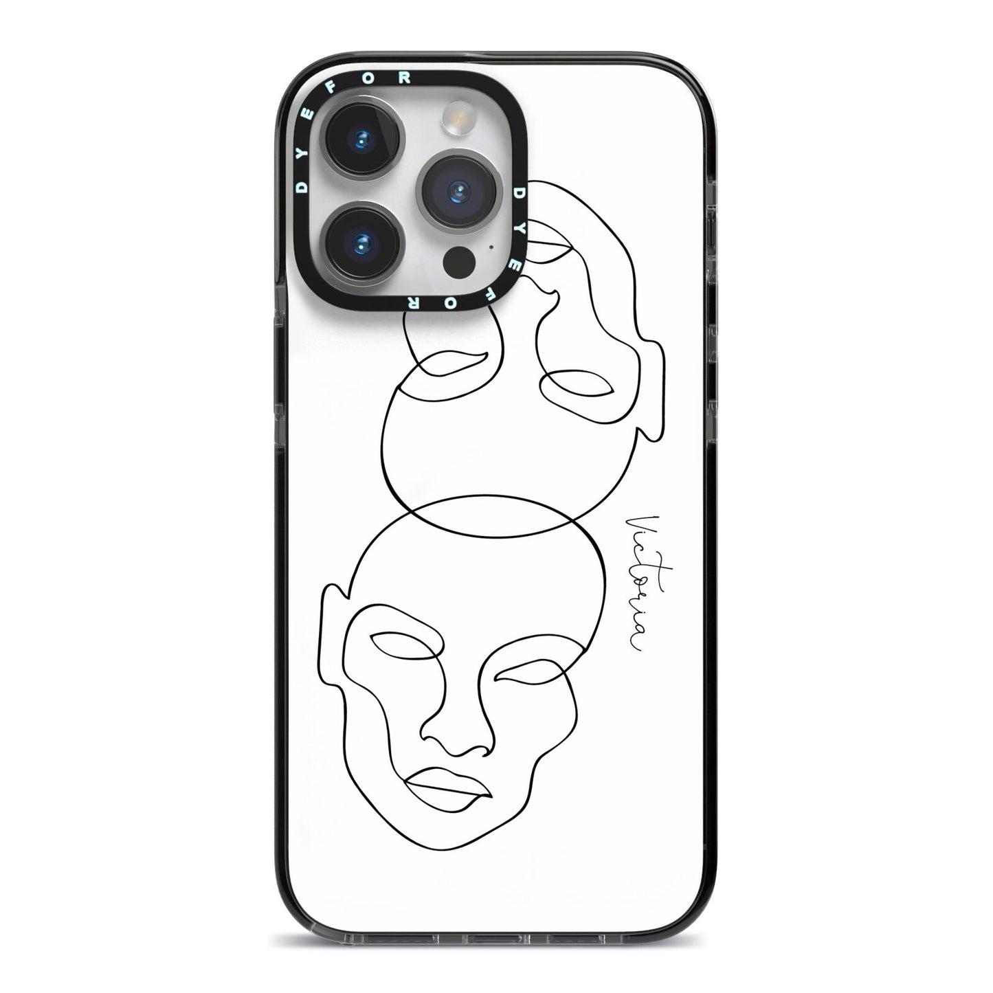 Personalised White Line Art iPhone 14 Pro Max Black Impact Case on Silver phone