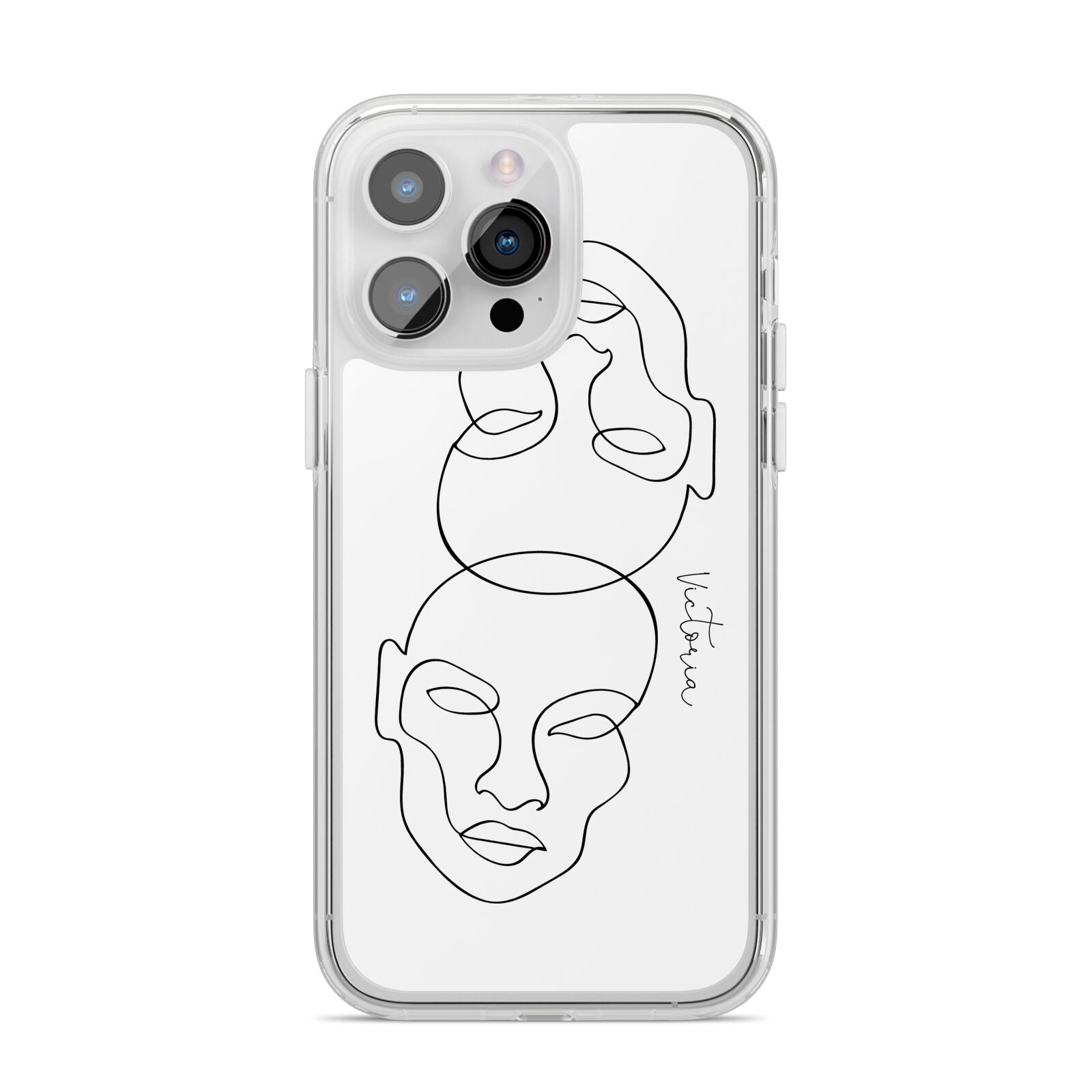 Personalised White Line Art iPhone 14 Pro Max Clear Tough Case Silver