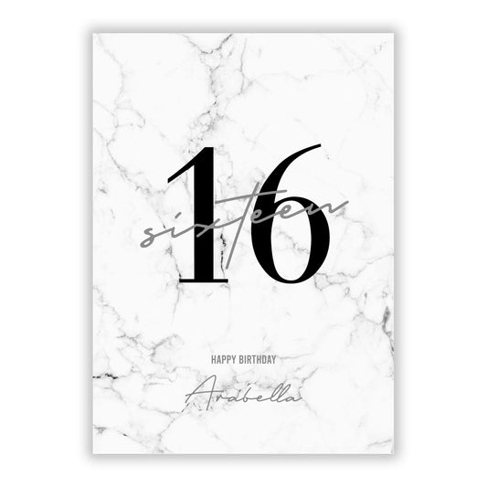 Personalised White Marble Birthday A5 Flat Greetings Card