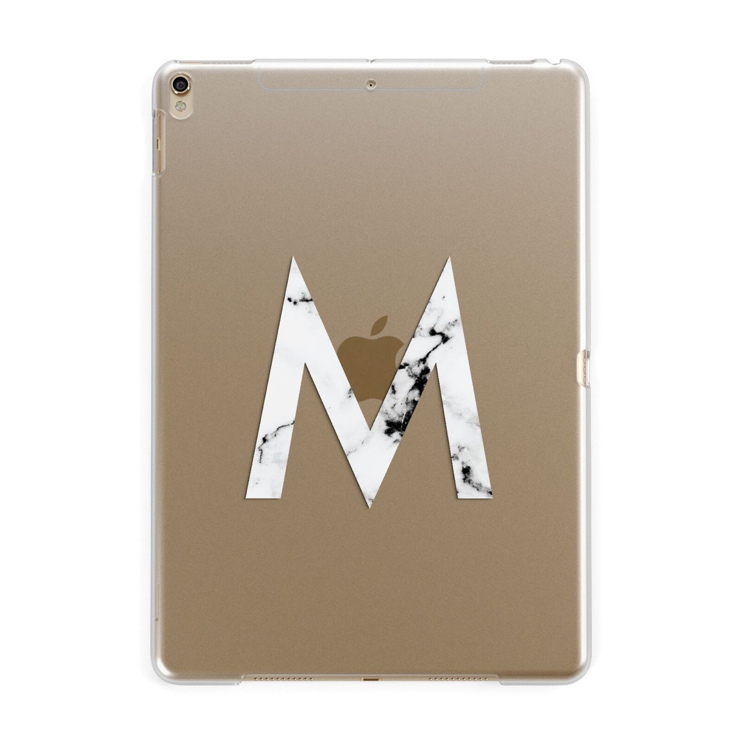 Personalised White Marble Initial Clear Custom Apple iPad Gold Case
