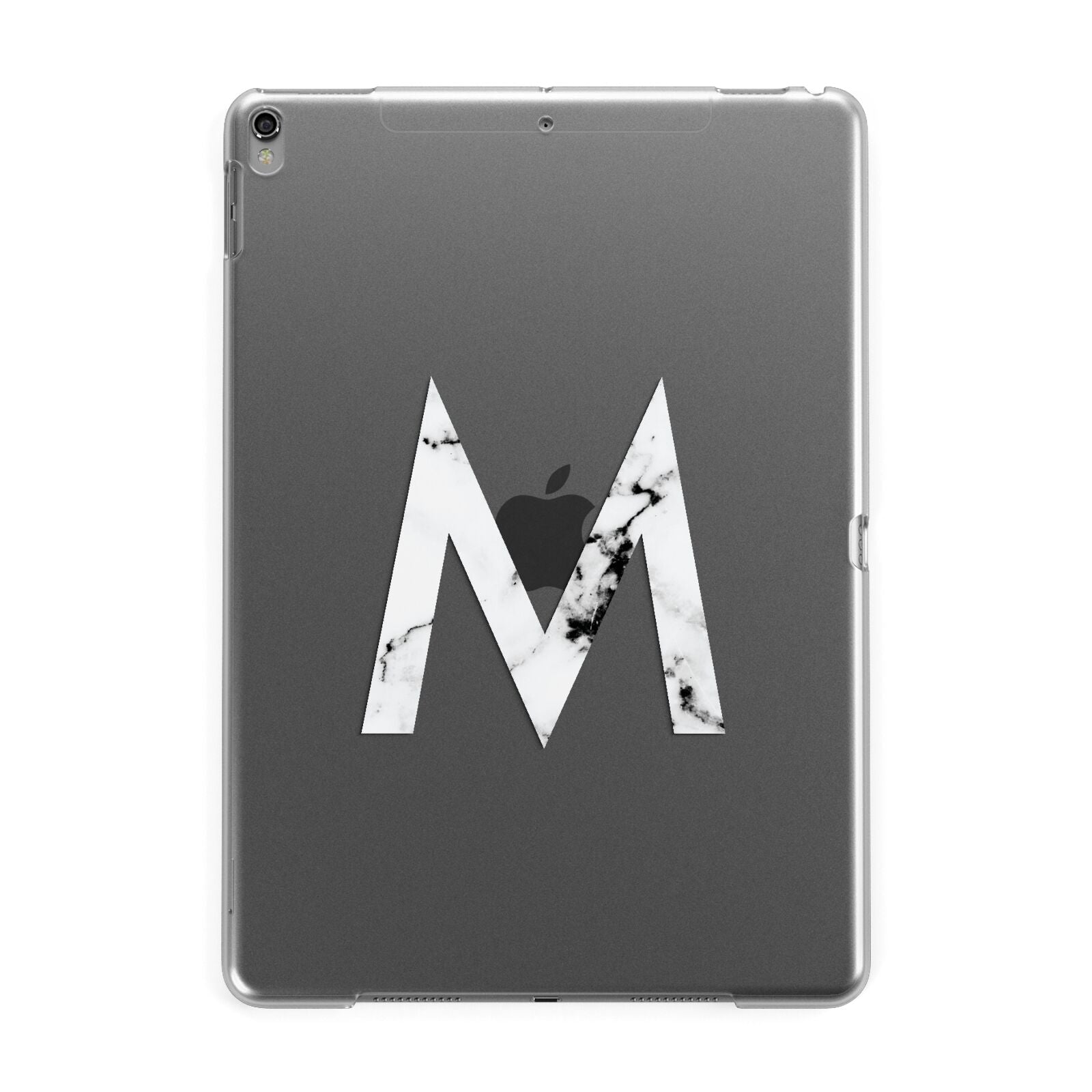 Personalised White Marble Initial Clear Custom Apple iPad Grey Case