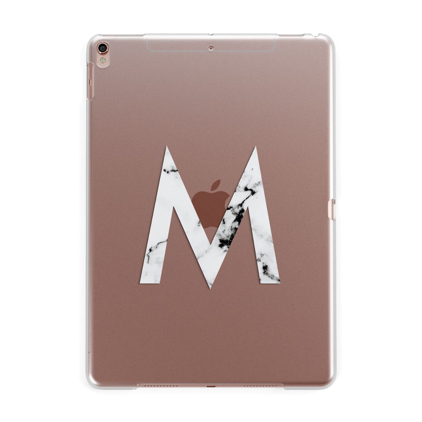 Personalised White Marble Initial Clear Custom Apple iPad Rose Gold Case