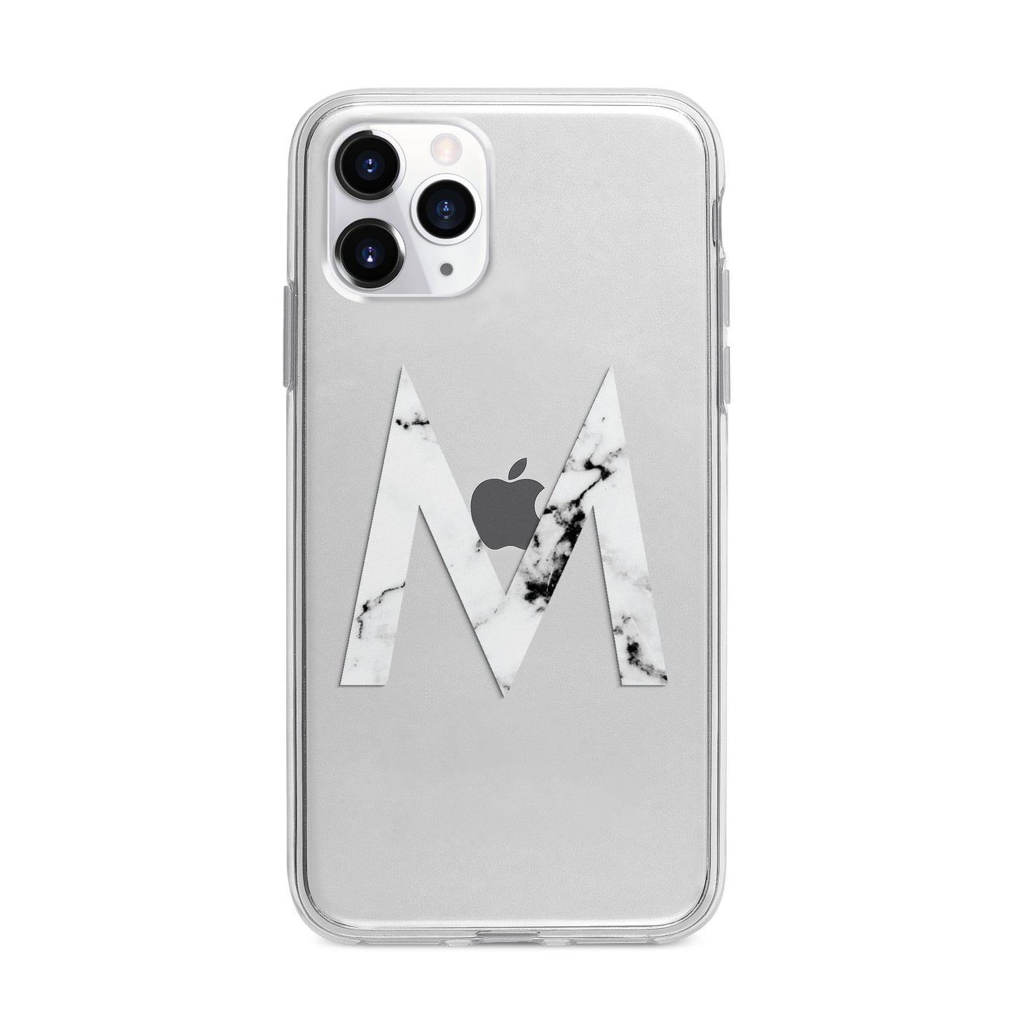 Personalised White Marble Initial Clear Custom Apple iPhone 11 Pro Max in Silver with Bumper Case