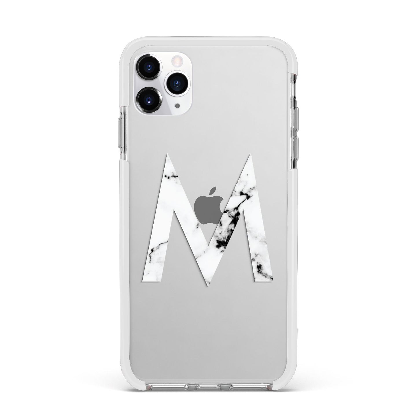 Personalised White Marble Initial Clear Custom Apple iPhone 11 Pro Max in Silver with White Impact Case