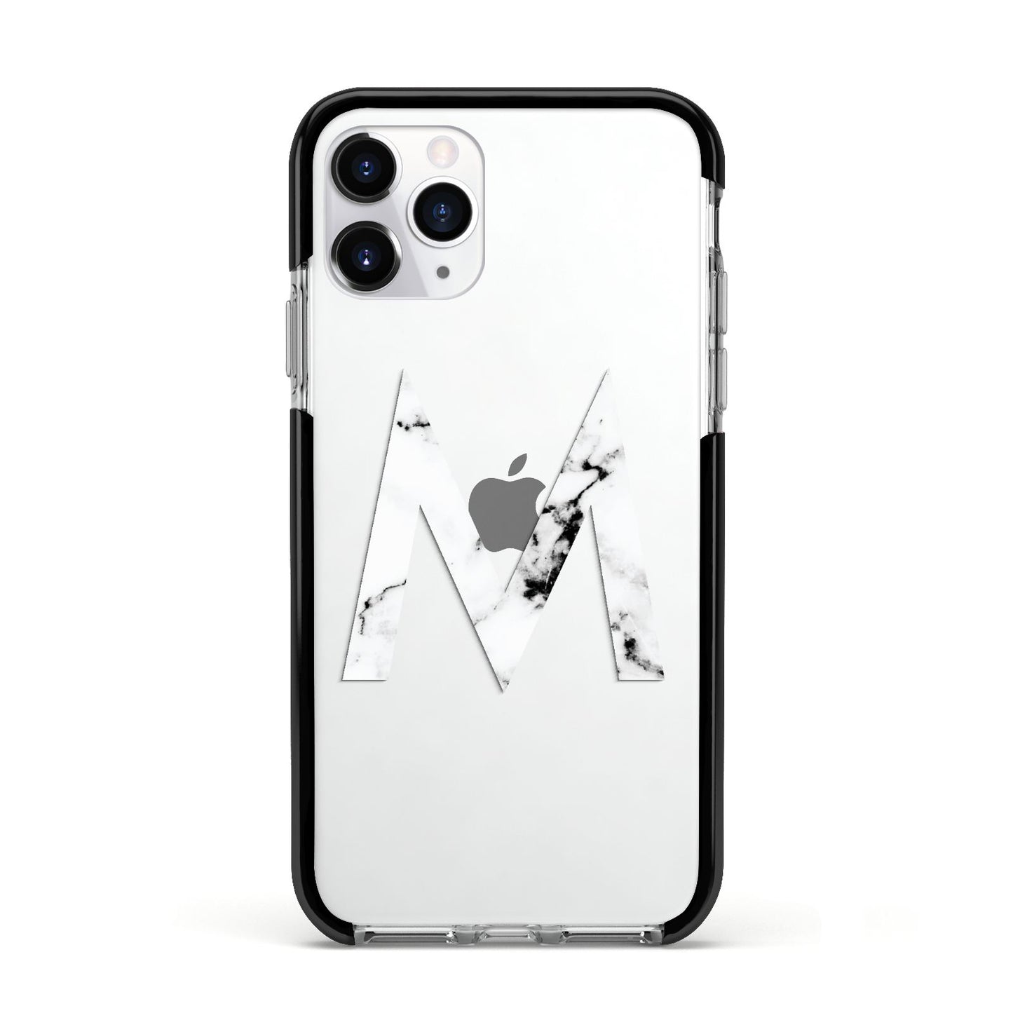 Personalised White Marble Initial Clear Custom Apple iPhone 11 Pro in Silver with Black Impact Case