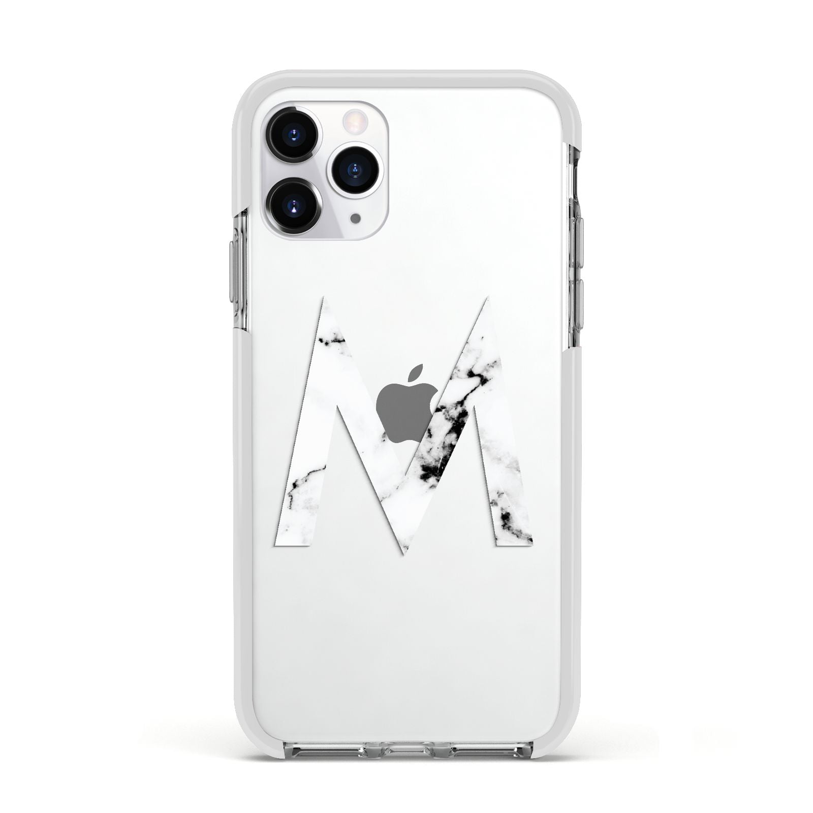Personalised White Marble Initial Clear Custom Apple iPhone 11 Pro in Silver with White Impact Case