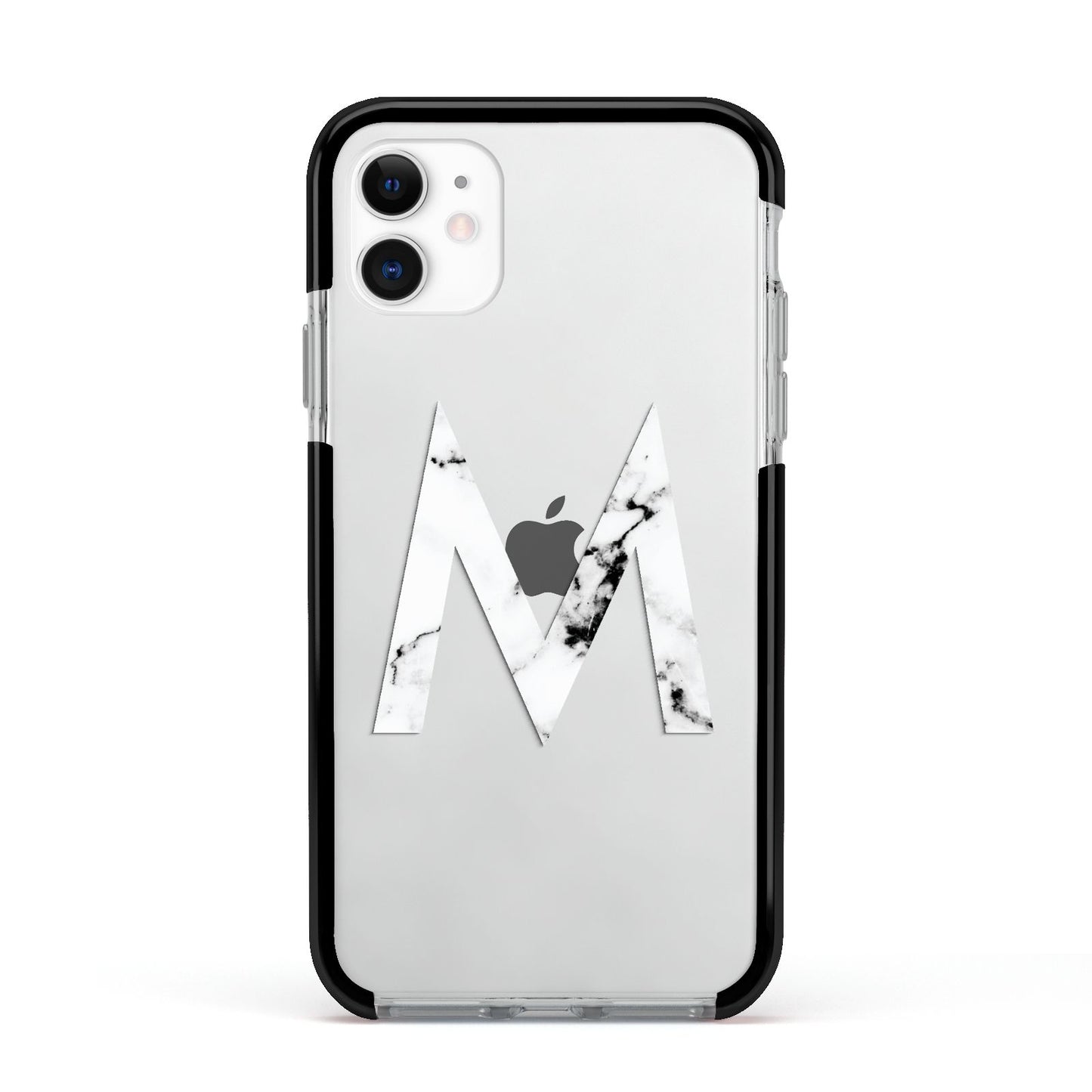 Personalised White Marble Initial Clear Custom Apple iPhone 11 in White with Black Impact Case