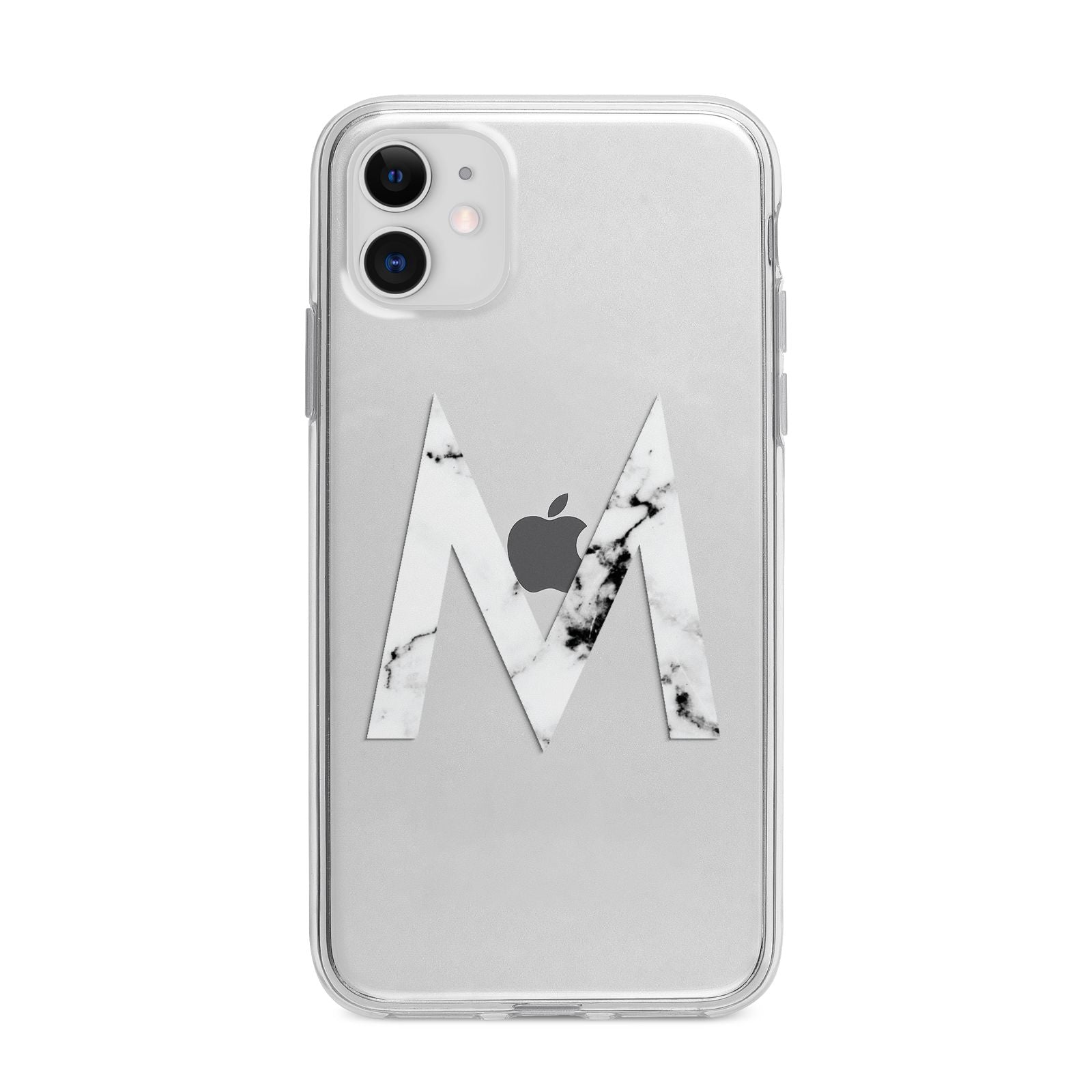Personalised White Marble Initial Clear Custom Apple iPhone 11 in White with Bumper Case