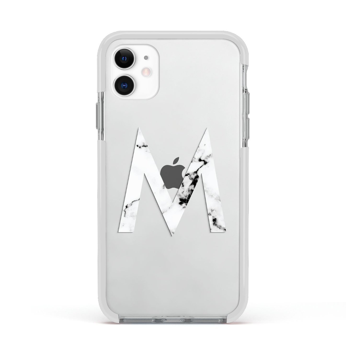 Personalised White Marble Initial Clear Custom Apple iPhone 11 in White with White Impact Case