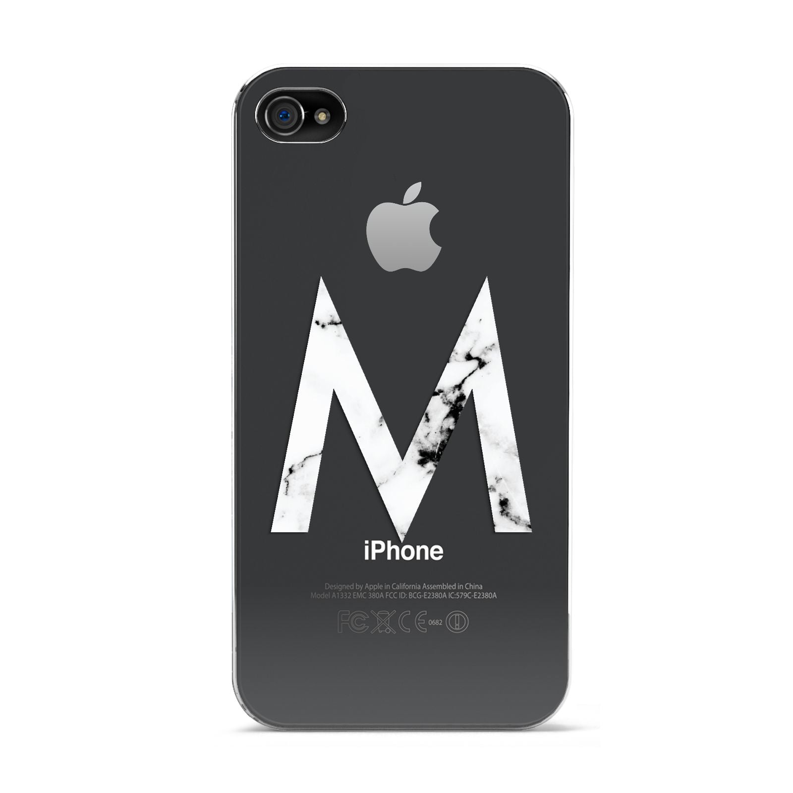 Personalised White Marble Initial Clear Custom Apple iPhone 4s Case