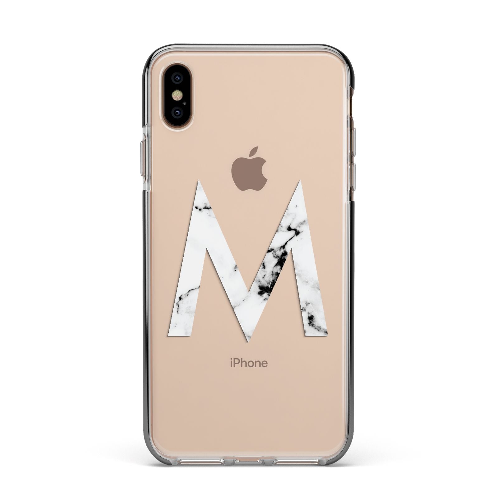 Personalised White Marble Initial Clear Custom Apple iPhone Xs Max Impact Case Black Edge on Gold Phone