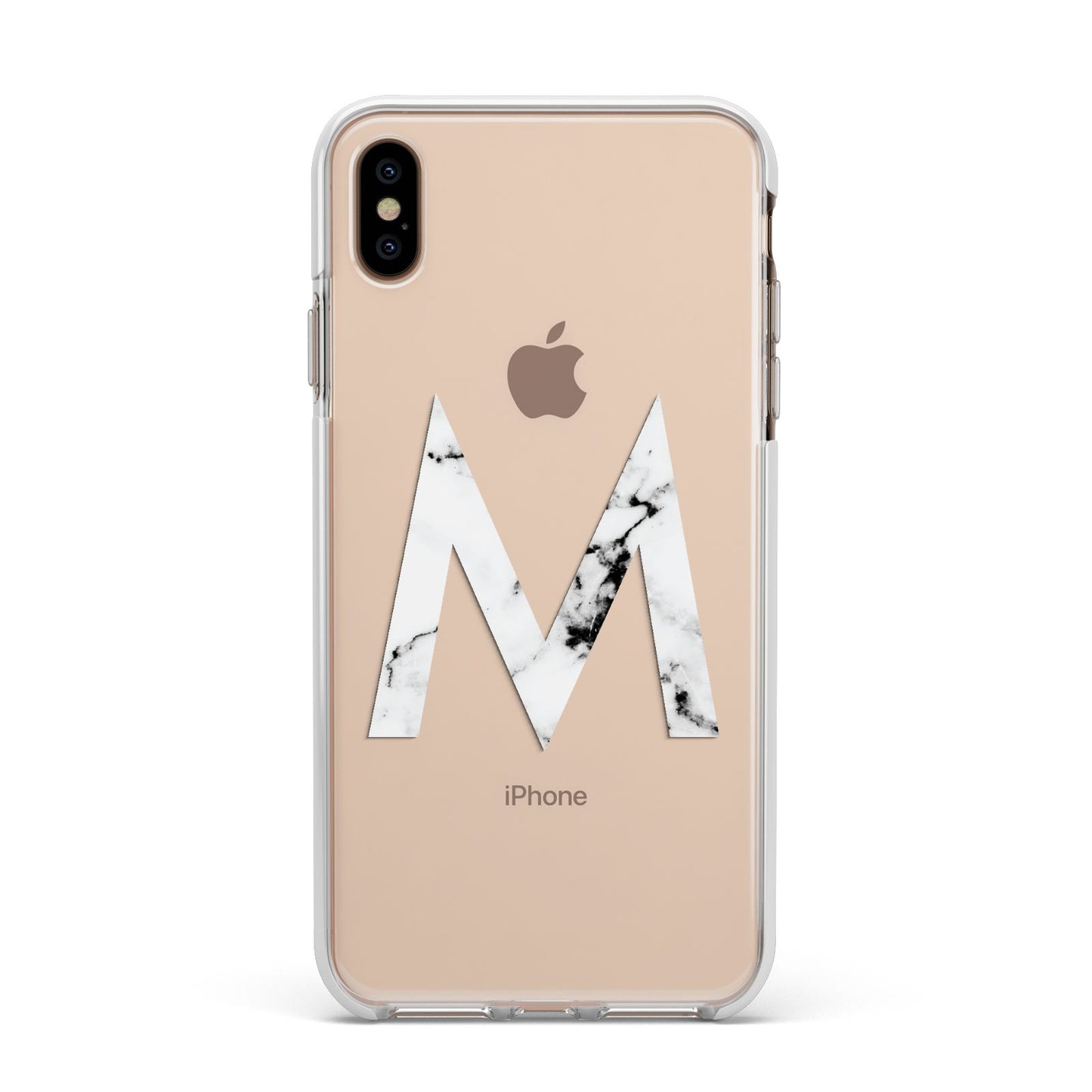 Personalised White Marble Initial Clear Custom Apple iPhone Xs Max Impact Case White Edge on Gold Phone