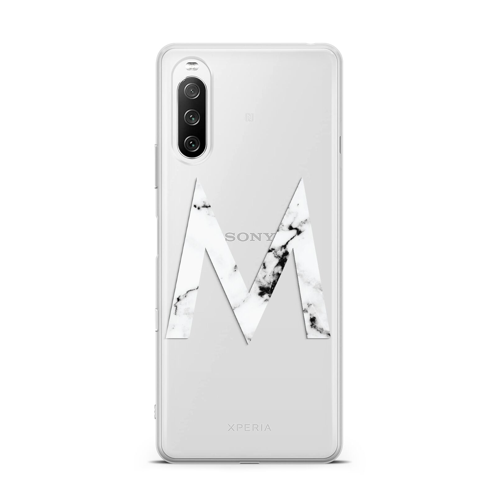 Personalised White Marble Initial Clear Custom Sony Xperia 10 III Case