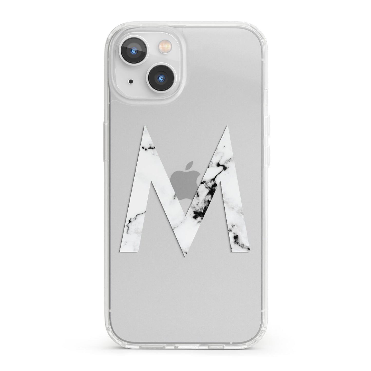Personalised White Marble Initial Clear Custom iPhone 13 Clear Bumper Case