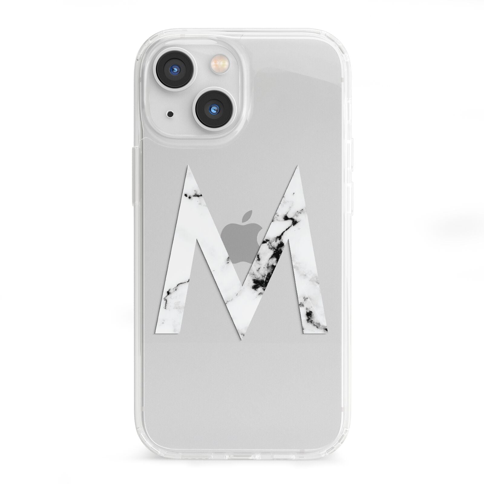 Personalised White Marble Initial Clear Custom iPhone 13 Mini Clear Bumper Case