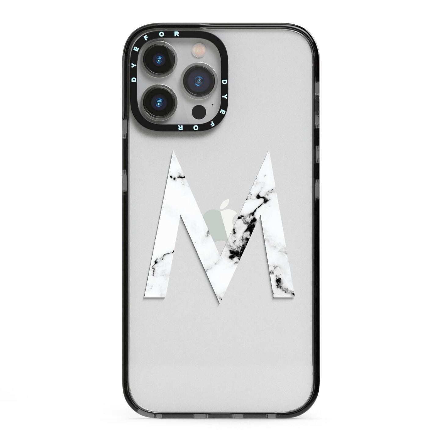Personalised White Marble Initial Clear Custom iPhone 13 Pro Max Black Impact Case on Silver phone