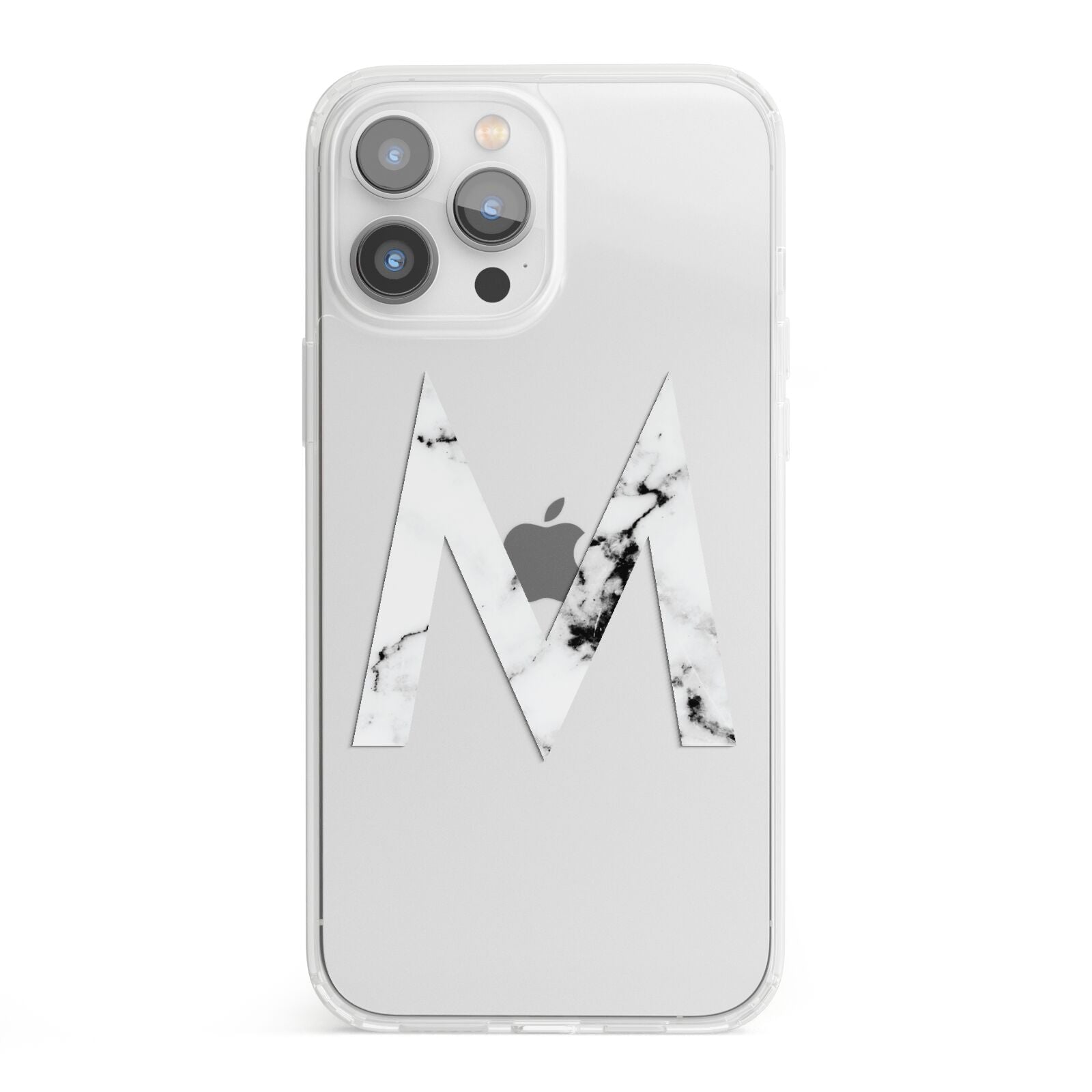 Personalised White Marble Initial Clear Custom iPhone 13 Pro Max Clear Bumper Case