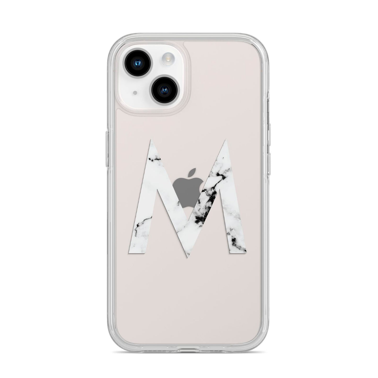 Personalised White Marble Initial Clear Custom iPhone 14 Clear Tough Case Starlight