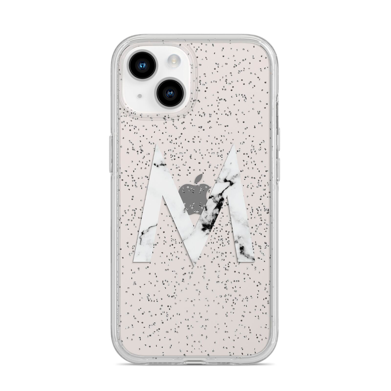 Personalised White Marble Initial Clear Custom iPhone 14 Glitter Tough Case Starlight