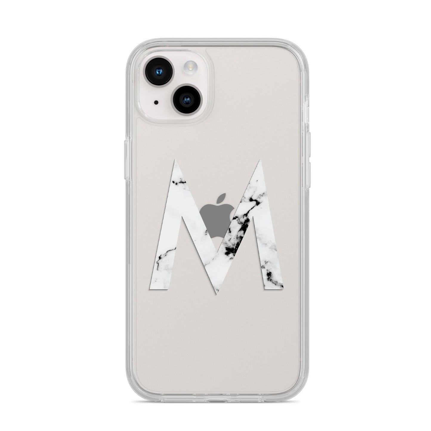 Personalised White Marble Initial Clear Custom iPhone 14 Plus Clear Tough Case Starlight