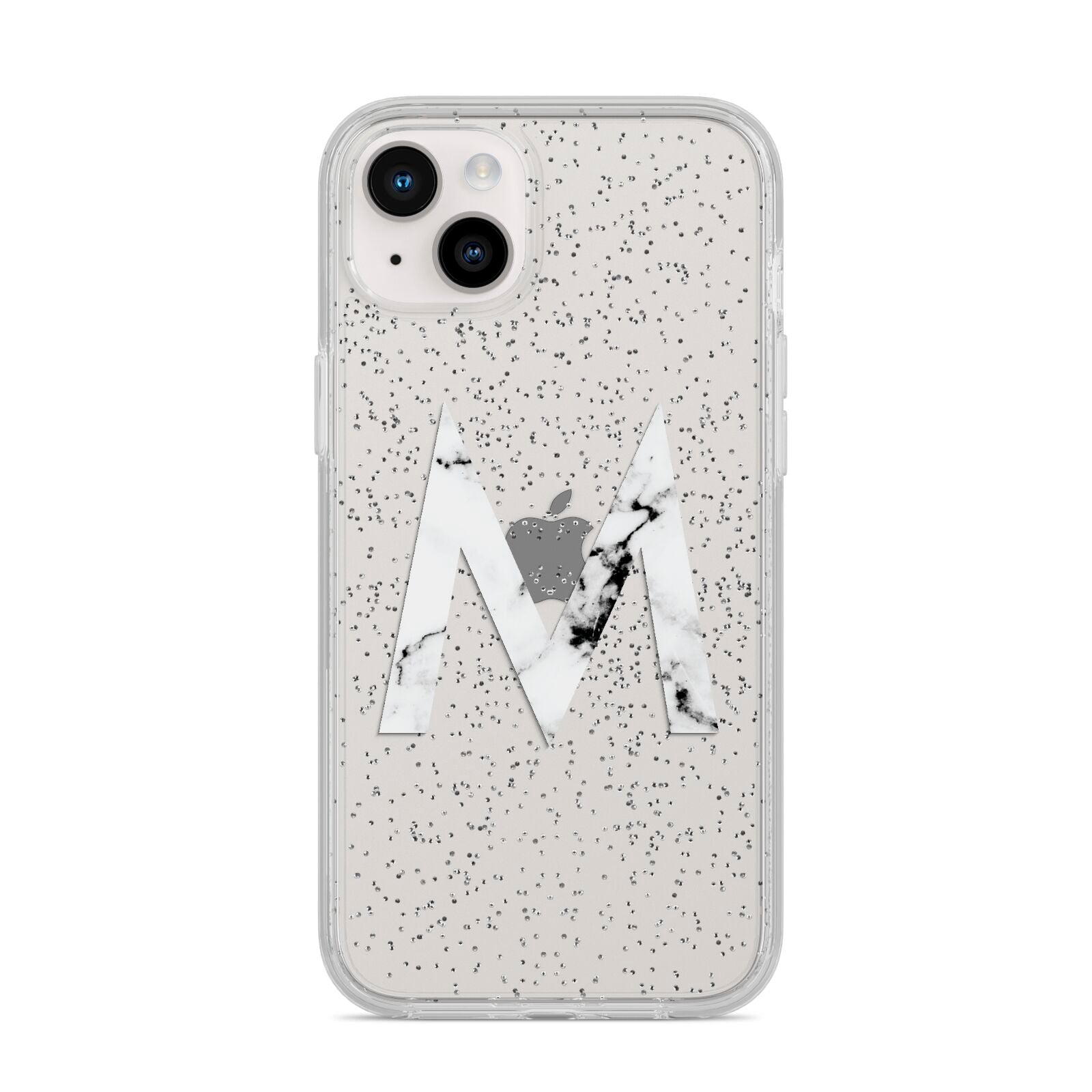 Personalised White Marble Initial Clear Custom iPhone 14 Plus Glitter Tough Case Starlight