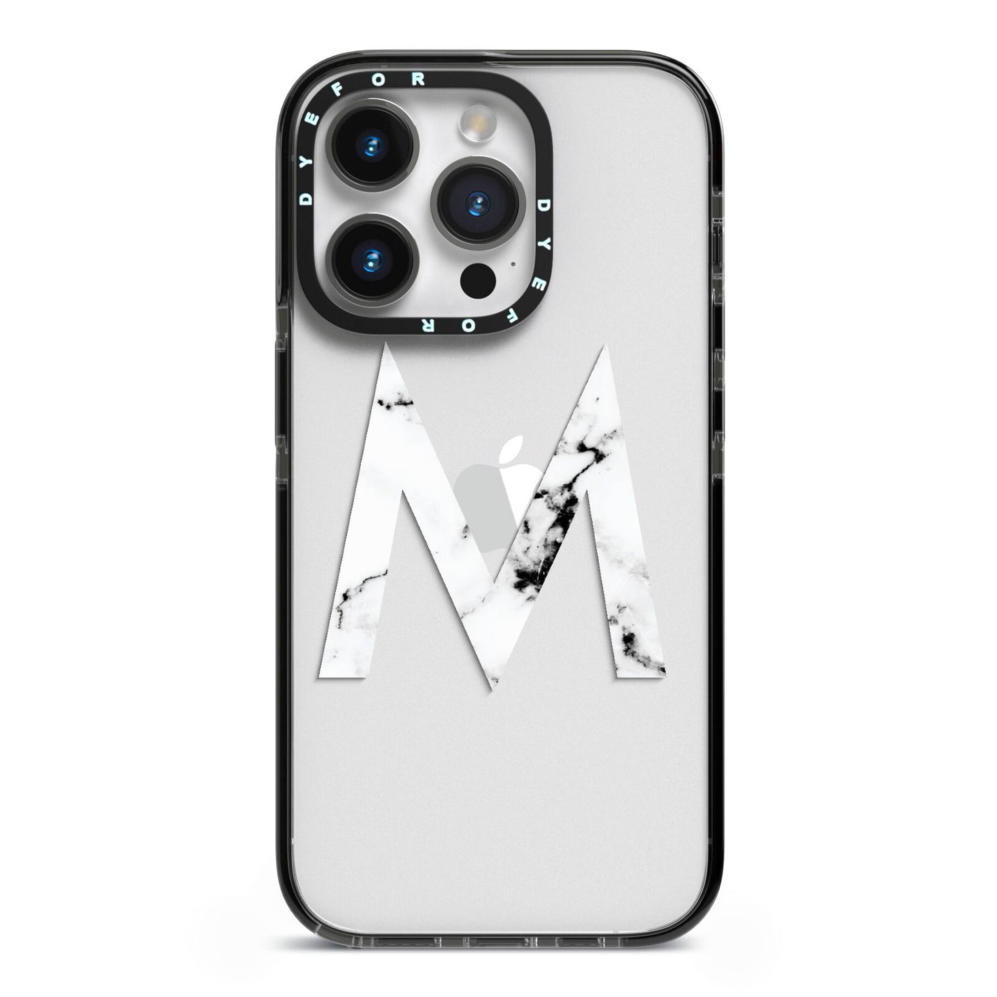 Personalised White Marble Initial Clear Custom iPhone 14 Pro Black Impact Case on Silver phone